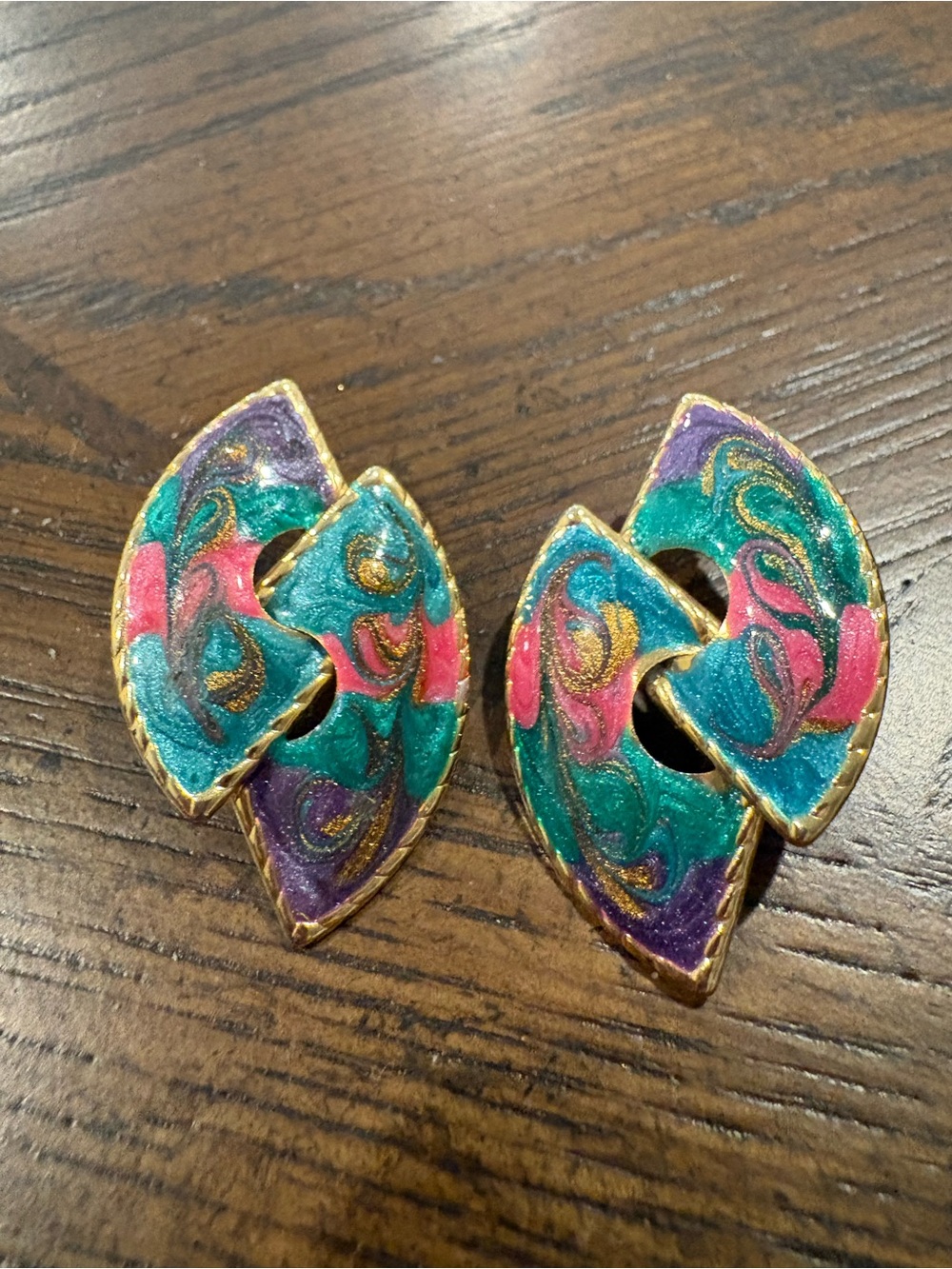 Bold Multicolor Enamel Post Earrings - Teal, Pink & Purple